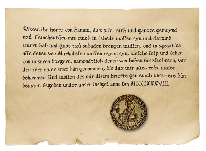Fehdebrief der Frankfurter gegen Hanau, 1388